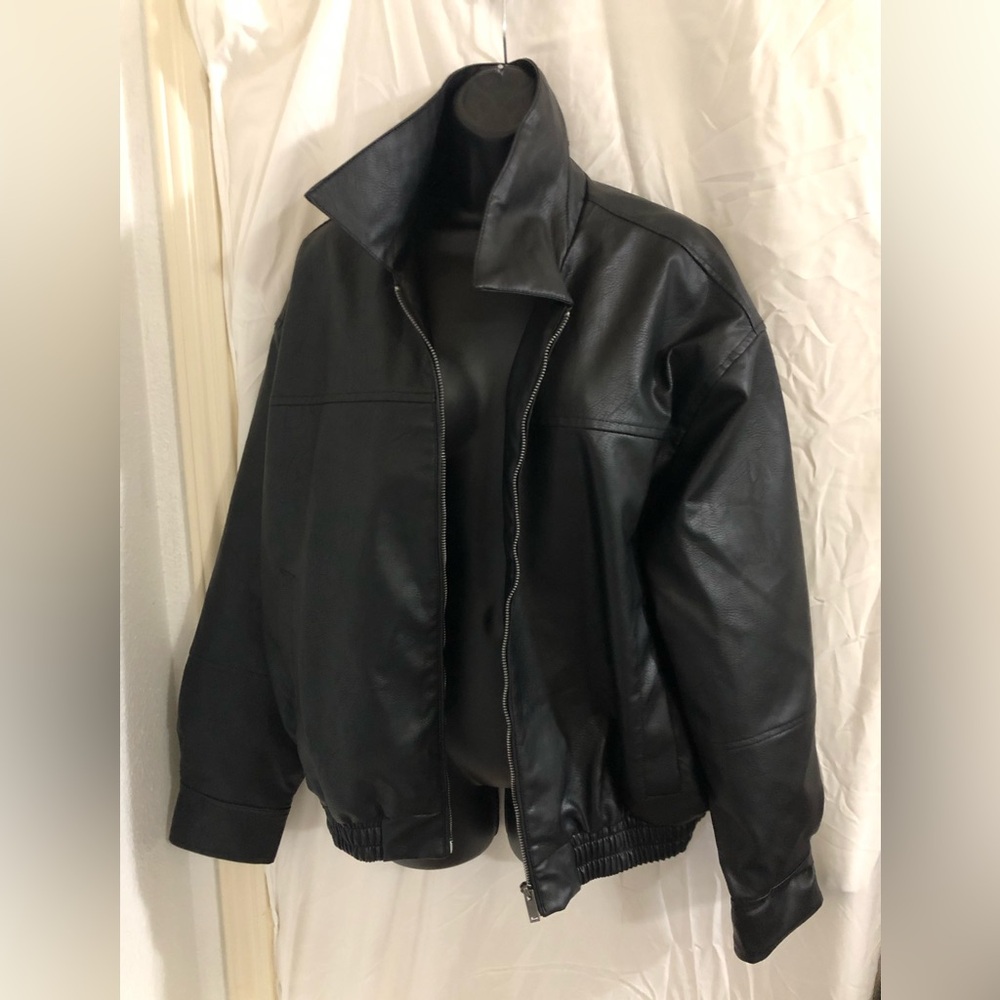 Stoosh black pleather oversized‎ bomber style jacket size large new